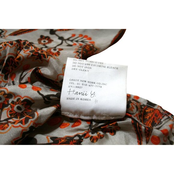 Hanii Y 100% Silk Boho Peasant Top Floral Print Womens S Brown Floral Retro - Picture 7 of 9